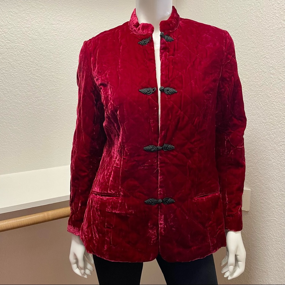 🆕Coldwater Creek Inner Beauty Red Velour Mandarin Jacket | Sz PM
